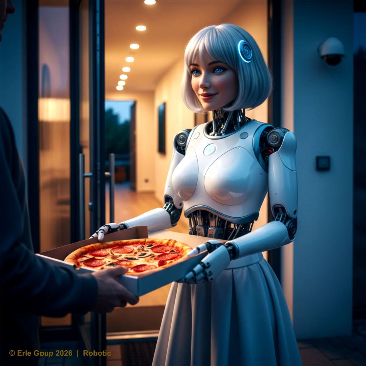 Humanoider Haushaltsroboter bereitet Essen in einer modernen Küche vor